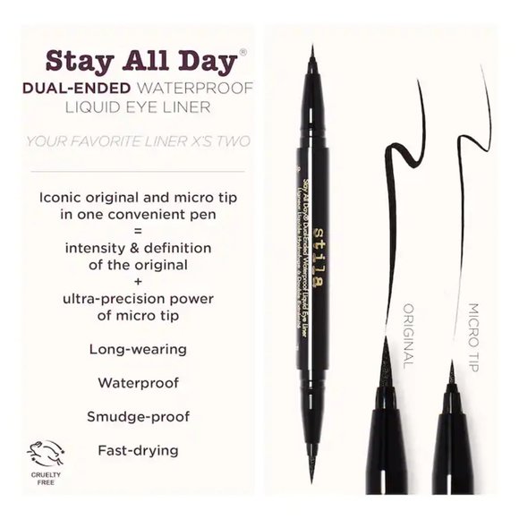 NIB ✅ STILA #INTENSE BLACK Stay All Day Dual-Ended WP Liquid Eye Liner ✨NIB - Picture 3 of 9